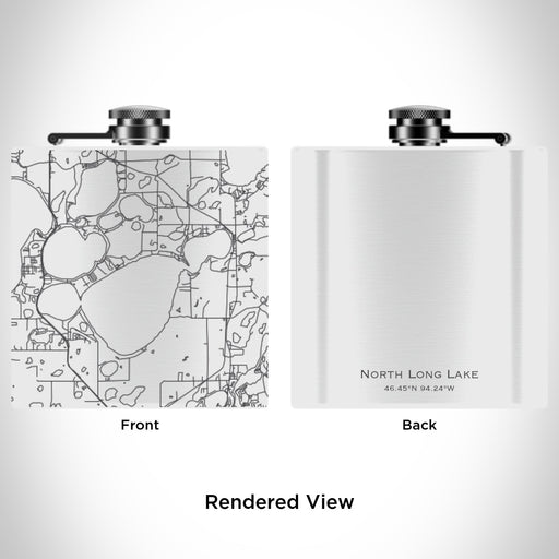 Rendered View of North Long Lake Minnesota Map Engraving on 6oz Stainless Steel Flask in White