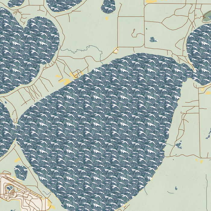 North Long Lake Minnesota Map Print in Woodblock Style Zoomed In Close Up Showing Details