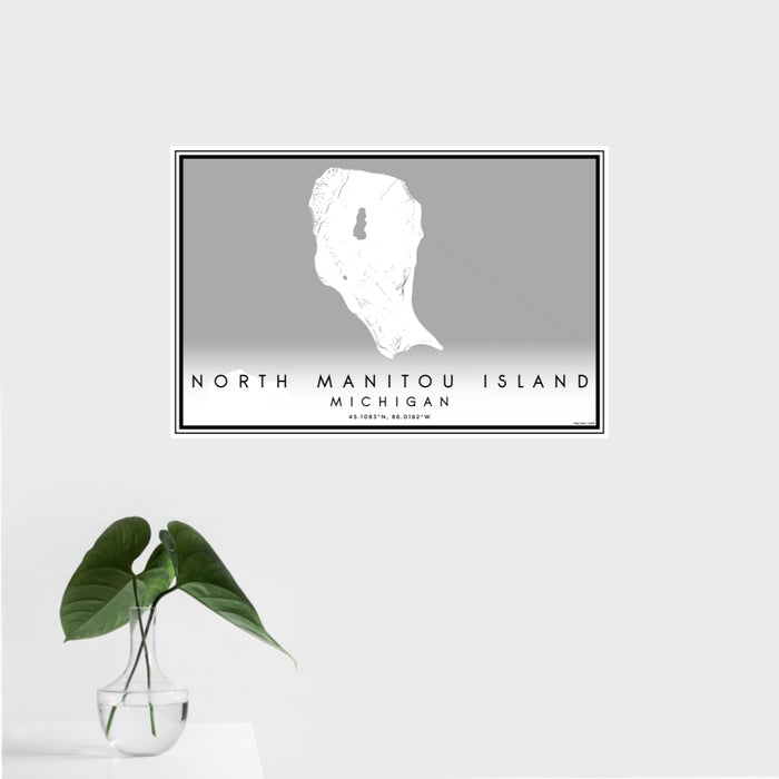 16x24 North Manitou Island Michigan Map Print Landscape Orientation in Classic Style With Tropical Plant Leaves in Water