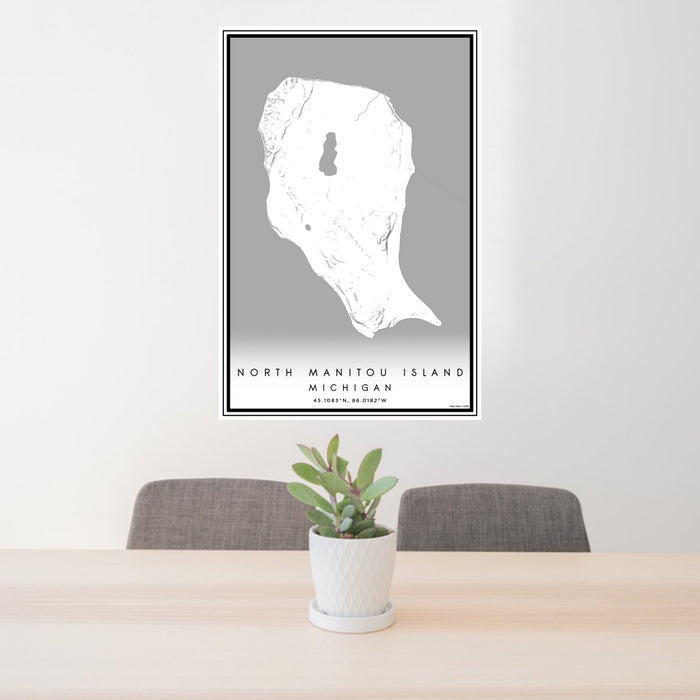 24x36 North Manitou Island Michigan Map Print Portrait Orientation in Classic Style Behind 2 Chairs Table and Potted Plant