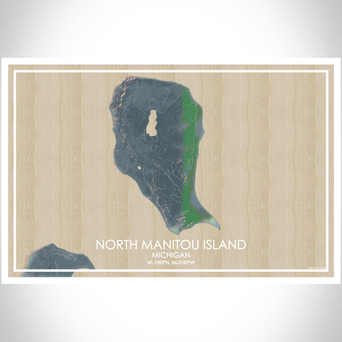 North Manitou Island Michigan Map Print Landscape Orientation in Afternoon Style With Shaded Background