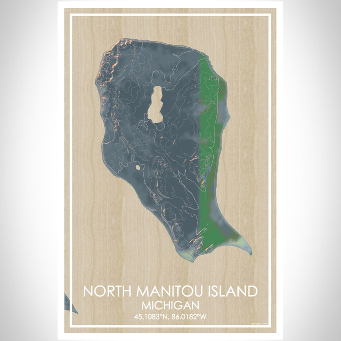North Manitou Island Michigan Map Print Portrait Orientation in Afternoon Style With Shaded Background