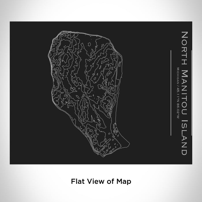 Rendered View of North Manitou Island Michigan Map Engraving on 20oz Stainless Steel Insulated Bottle with Bamboo Top in Black