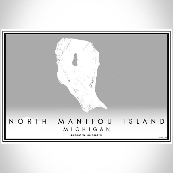 North Manitou Island Michigan Map Print Landscape Orientation in Classic Style With Shaded Background
