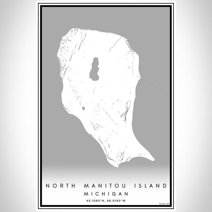 North Manitou Island Michigan Map Print Portrait Orientation in Classic Style With Shaded Background