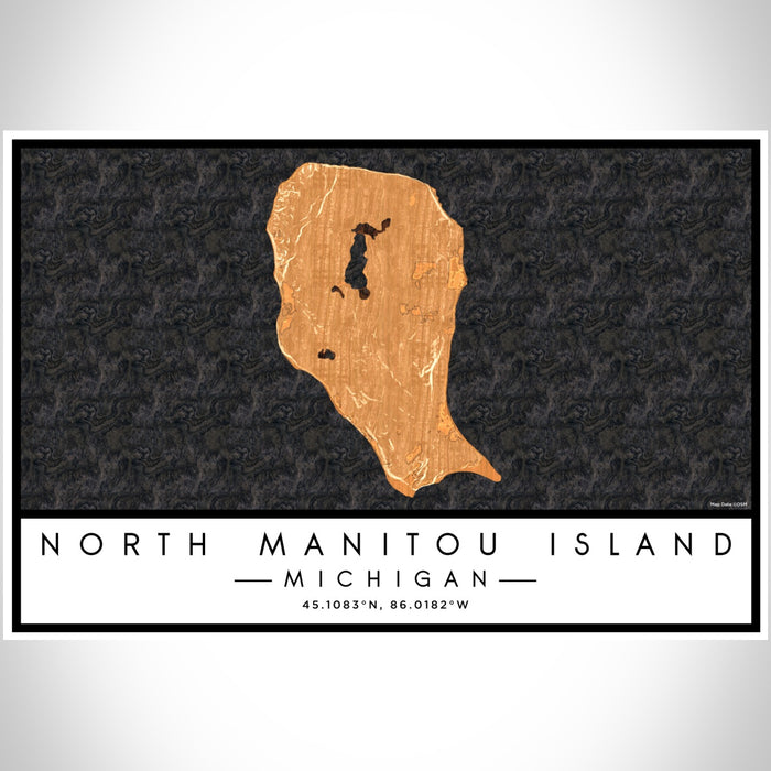 North Manitou Island Michigan Map Print Landscape Orientation in Ember Style With Shaded Background