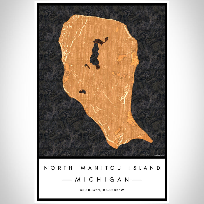 North Manitou Island Michigan Map Print Portrait Orientation in Ember Style With Shaded Background