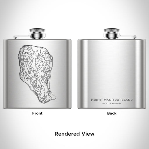 Rendered View of North Manitou Island Michigan Map Engraving on 6oz Stainless Steel Flask