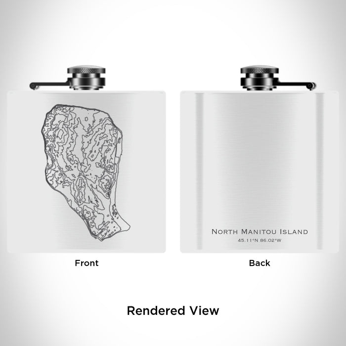 Rendered View of North Manitou Island Michigan Map Engraving on 6oz Stainless Steel Flask in White