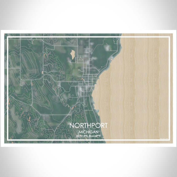 Northport Michigan Map Print Landscape Orientation in Afternoon Style With Shaded Background
