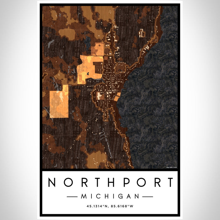 Northport Michigan Map Print Portrait Orientation in Ember Style With Shaded Background