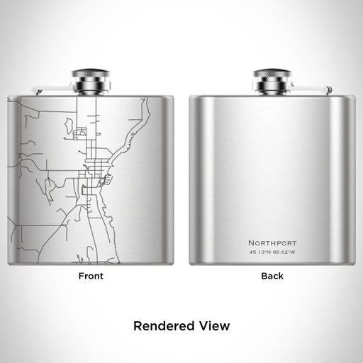 Rendered View of Northport Michigan Map Engraving on 6oz Stainless Steel Flask