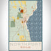 Northport Michigan Map Print Portrait Orientation in Woodblock Style With Shaded Background