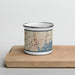 Front View Custom Norwalk Connecticut Map Enamel Mug in Woodblock on Cutting Board
