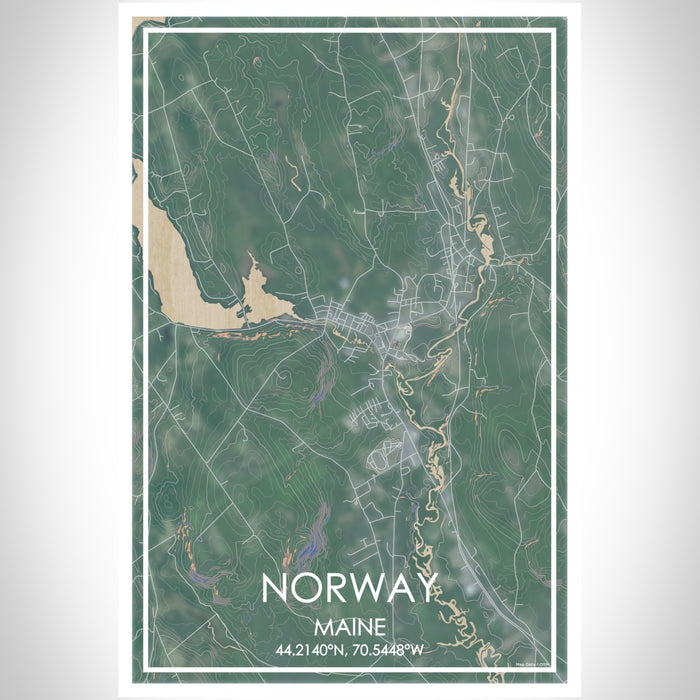 Norway Maine Map Print Portrait Orientation in Afternoon Style With Shaded Background
