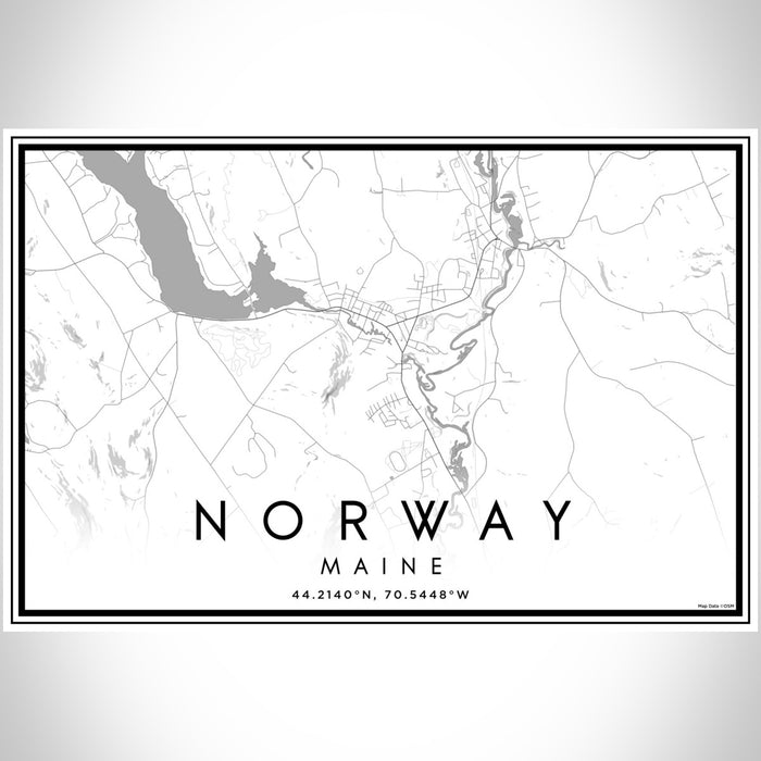 Norway Maine Map Print Landscape Orientation in Classic Style With Shaded Background