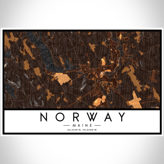 Norway Maine Map Print Landscape Orientation in Ember Style With Shaded Background