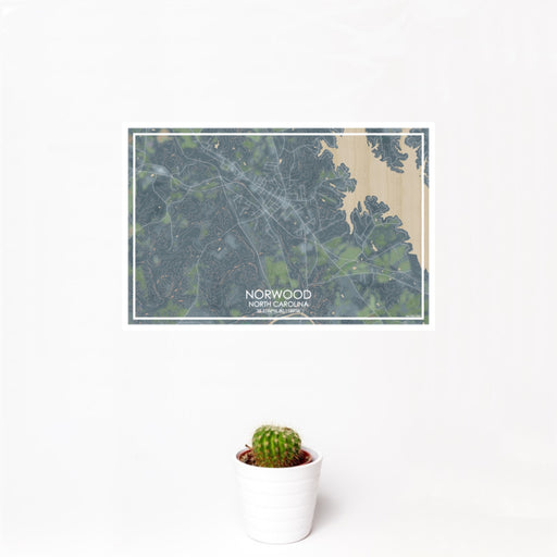 12x18 Norwood North Carolina Map Print Landscape Orientation in Afternoon Style With Small Cactus Plant in White Planter