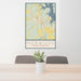 24x36 Norwood North Carolina Map Print Portrait Orientation in Woodblock Style Behind 2 Chairs Table and Potted Plant