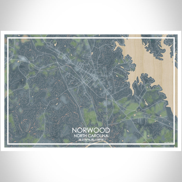 Norwood North Carolina Map Print Landscape Orientation in Afternoon Style With Shaded Background