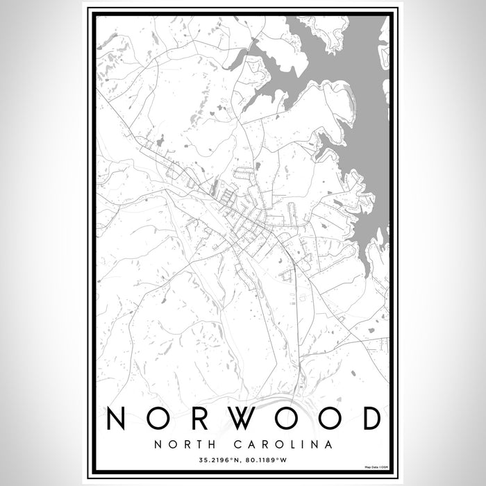 Norwood North Carolina Map Print Portrait Orientation in Classic Style With Shaded Background