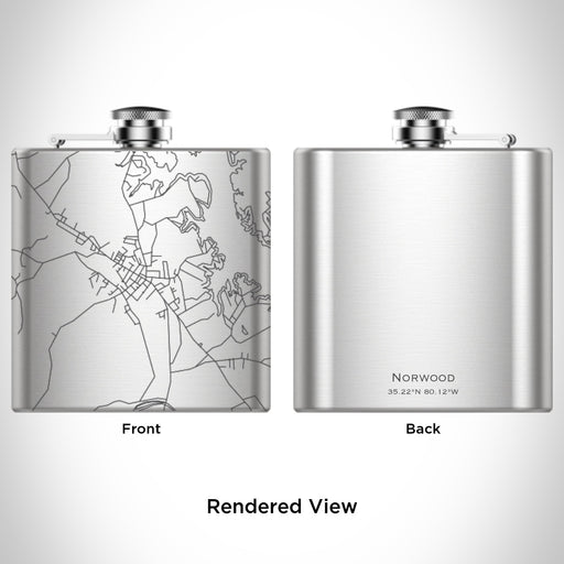 Rendered View of Norwood North Carolina Map Engraving on 6oz Stainless Steel Flask
