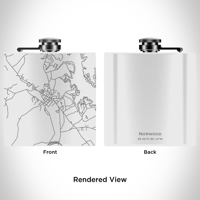 Rendered View of Norwood North Carolina Map Engraving on 6oz Stainless Steel Flask in White