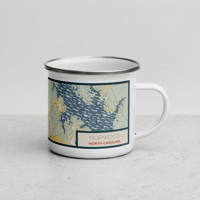 Right View Custom Norwood North Carolina Map Enamel Mug in Woodblock