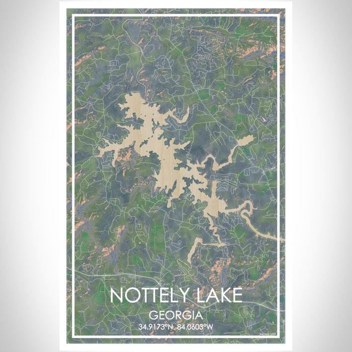 Nottely Lake Georgia Map Print Portrait Orientation in Afternoon Style With Shaded Background