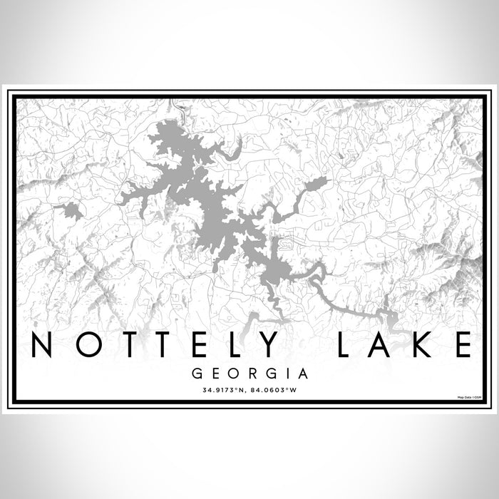 Nottely Lake Georgia Map Print Landscape Orientation in Classic Style With Shaded Background