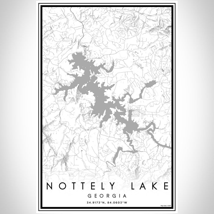 Nottely Lake Georgia Map Print Portrait Orientation in Classic Style With Shaded Background