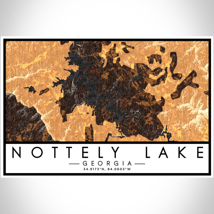 Nottely Lake Georgia Map Print Landscape Orientation in Ember Style With Shaded Background