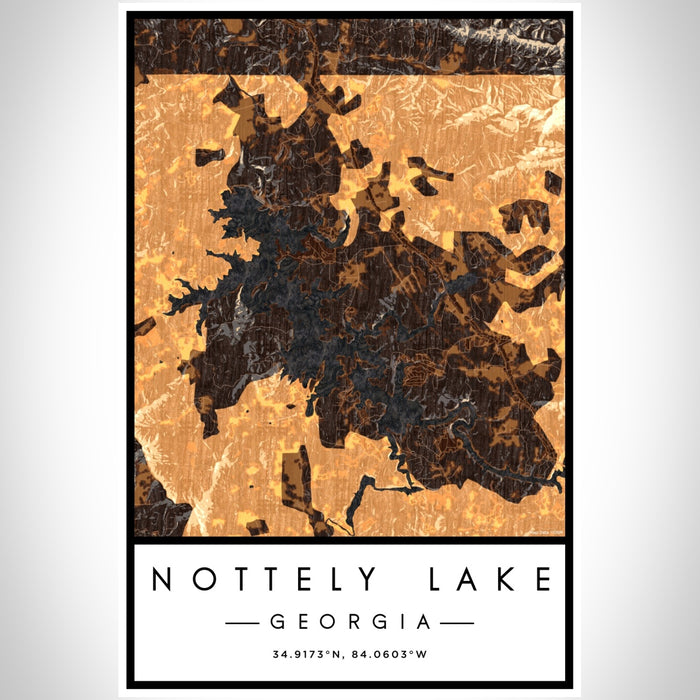 Nottely Lake Georgia Map Print Portrait Orientation in Ember Style With Shaded Background