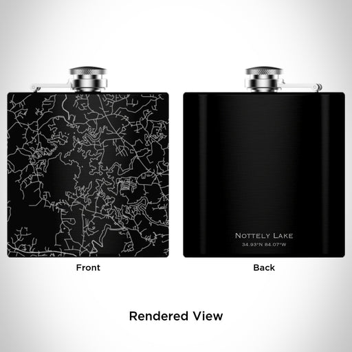 Rendered View of Nottely Lake Georgia Map Engraving on 6oz Stainless Steel Flask in Black