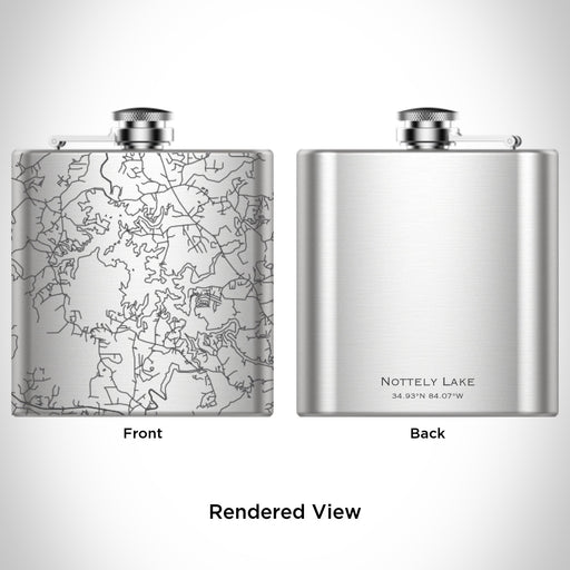 Rendered View of Nottely Lake Georgia Map Engraving on 6oz Stainless Steel Flask