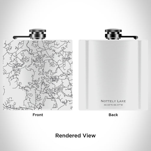 Rendered View of Nottely Lake Georgia Map Engraving on 6oz Stainless Steel Flask in White