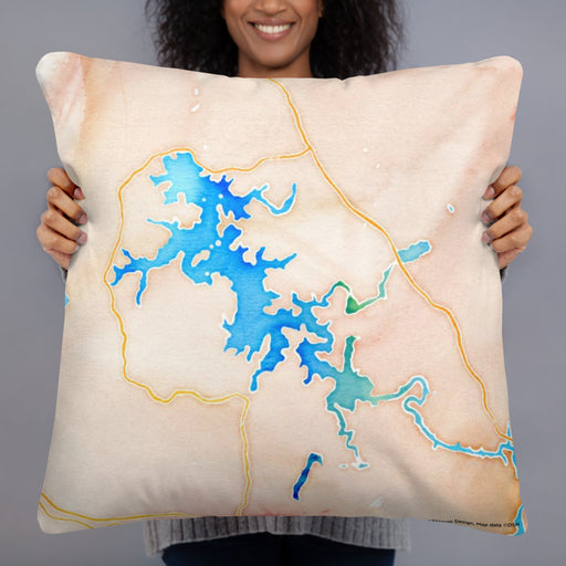 Person holding 22x22 Custom Nottely Lake Georgia Map Throw Pillow in Watercolor
