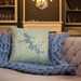 Custom Nottely Lake Georgia Map Throw Pillow in Woodblock on Cream Colored Couch