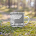 Right View Custom Novato California Map Enamel Mug in Classic on Grass With Trees in Background