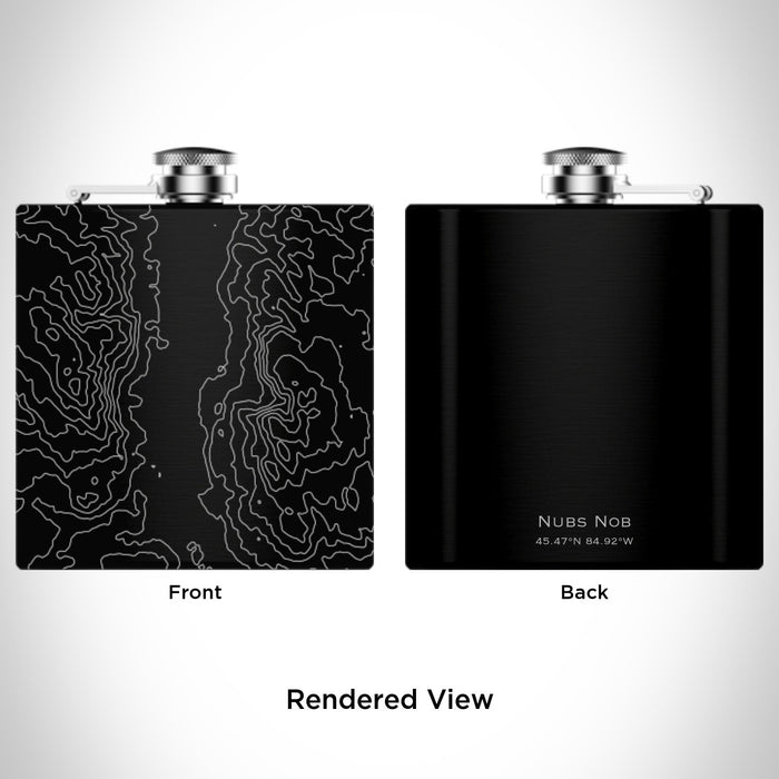 Rendered View of Nubs Nob Michigan Map Engraving on 6oz Stainless Steel Flask in Black