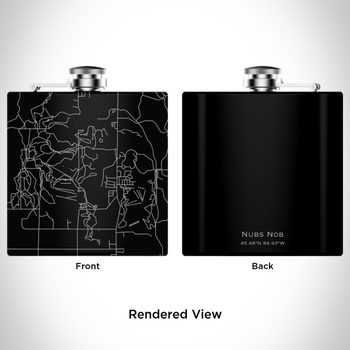 Rendered View of Nubs Nob Michigan Map Engraving on 6oz Stainless Steel Flask in Black