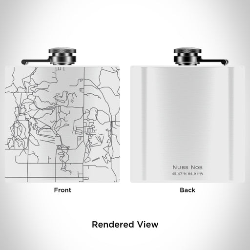 Rendered View of Nubs Nob Michigan Map Engraving on 6oz Stainless Steel Flask in White