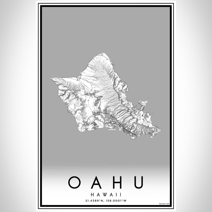 Oahu Hawaii Map Print Portrait Orientation in Classic Style With Shaded Background