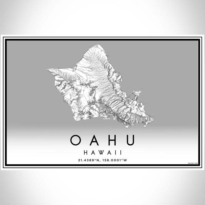 Oahu Hawaii Map Print Landscape Orientation in Classic Style With Shaded Background