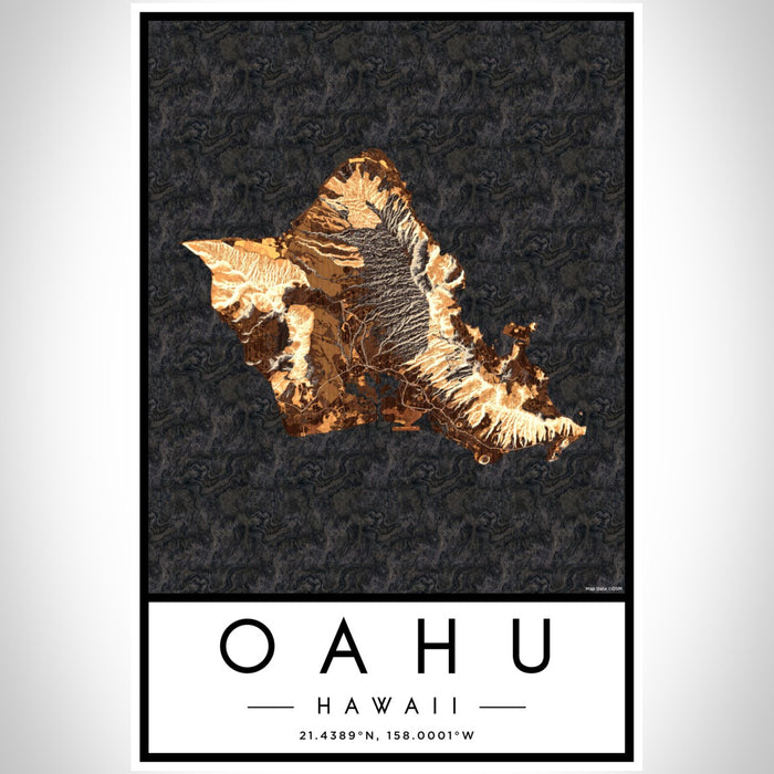 Oahu Hawaii Map Print Portrait Orientation in Ember Style With Shaded Background