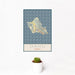 12x18 Oahu Hawaii Map Print Portrait Orientation in Woodblock Style With Small Cactus Plant in White Planter