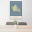 24x36 Oahu Hawaii Map Print Portrait Orientation in Woodblock Style Behind 2 Chairs Table and Potted Plant