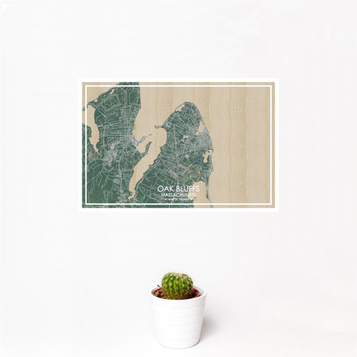 12x18 OAK BLUFFS Massachusetts Map Print Landscape Orientation in Afternoon Style With Small Cactus Plant in White Planter