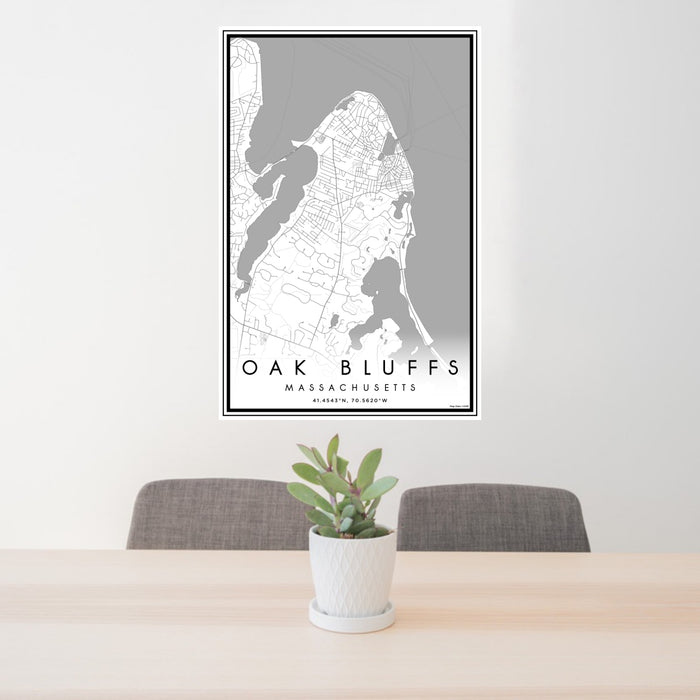 24x36 Oak Bluffs Massachusetts Map Print Portrait Orientation in Classic Style Behind 2 Chairs Table and Potted Plant