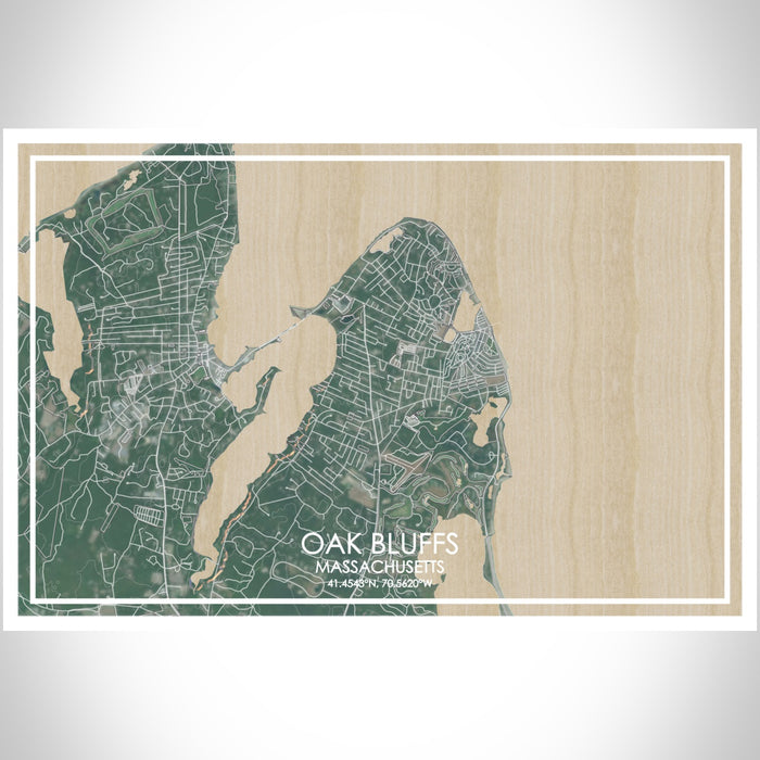 OAK BLUFFS Massachusetts Map Print Landscape Orientation in Afternoon Style With Shaded Background